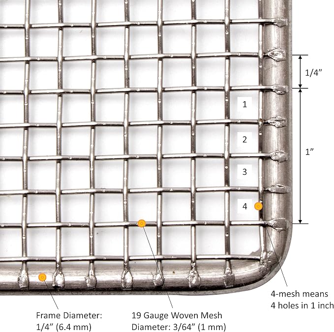 GSW 2 pcs 19" x 19" DN-FS19 Heavy Duty 19 Gauge 4-mesh Stainless Steel Woven Mesh Donut Frying Screen, 1/4"D Outer Frame and Support Rods