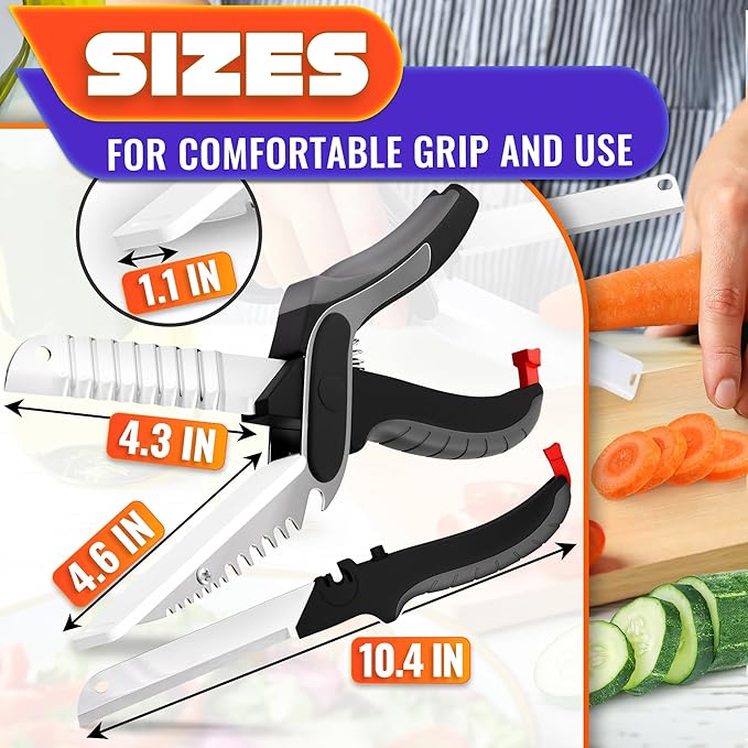 Cutting Board Scissors for Food – 7-in-1 Kitchen Food Scissors with Ribbed & Flat Blades for Easy Meat, Fruits & Veggies Cutting and Decorative Slicing – Easy To Clean Kitchen Shears with Safety Lock