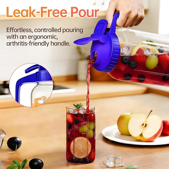 32oz Glass Pitcher with Lid & Spout – 1 Quart Mason Jars, Airtight & Leakproof Breastmilk Pitcher for Cold Brew Coffee, Sun Tea, Water, Juice – Wide Mouth, Fridge Safe
