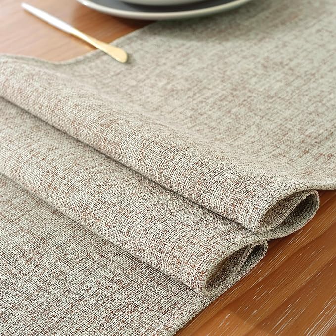 Laolitou Light Brown Table Runners 90 Inches Long, Burlap Linen Texture Farmhouse Boho Table Runner, Rustic Dining Table Decor Long (13x90 Inches, Light Brown)
