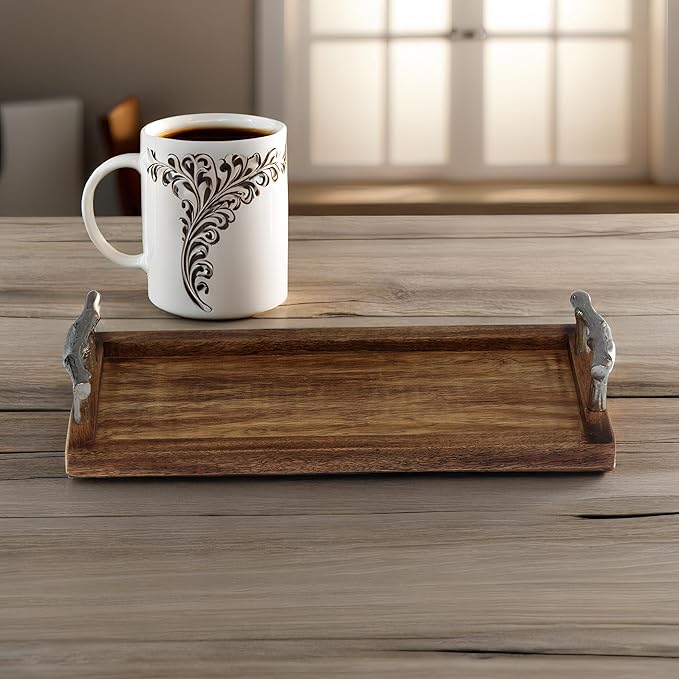 Plain Wooden Serving Tray Perfect for Dining Medium and Large with Rustic Handle, Kitchen & Home Decor Stylish & Durable Food & Drink Platter for Parties (20 x 8)