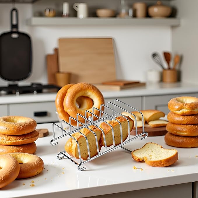 Silver 8 Holes Stainless Steel Tool Toast Cooling Grid Bread Rack Rectangle Air Fryer Accessories Organizer Safe Healthy Stainless Steel Toast Rack Baking Tools and Accessories(ZS489), 3