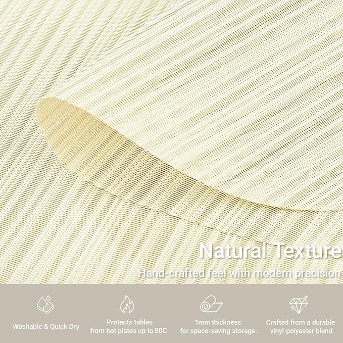 AHHFSMEI Round Placemats Set of 6 Woven Vinyl Non-Slip Heat Resistant Stain Resistant Easy Clean Place mats for Dining Table(Beige)