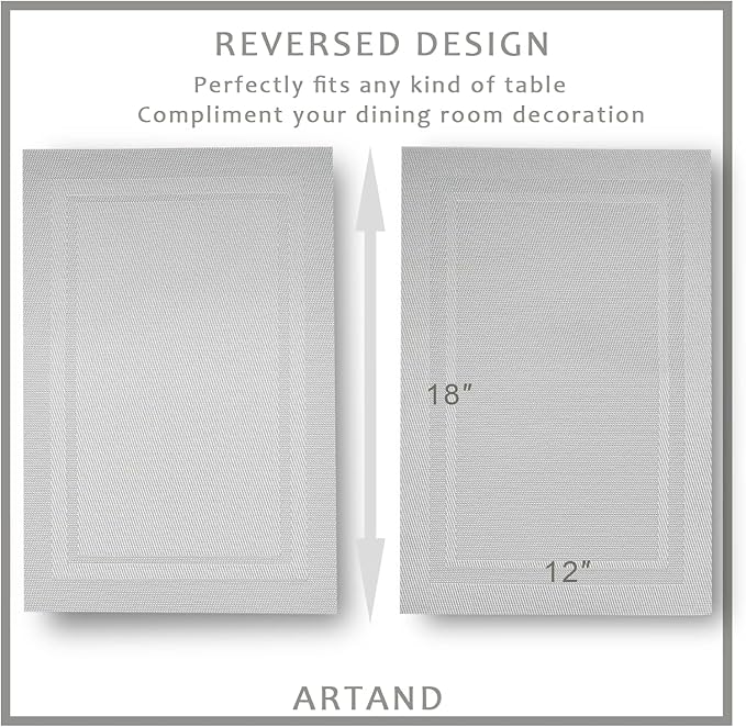 DACHUI Placemats Set of 4, Linen Look Woven Place Mats, Water Resistant, Heat Resistant, Washable, Durable Table Mats (Silver)