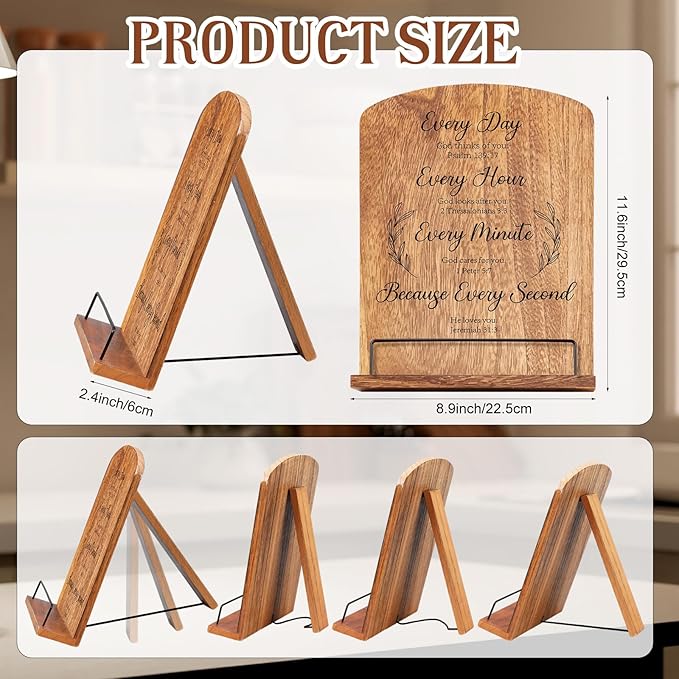 FoldTier Bible Verse Cookbook Stand for Kitchen Counter Adjustable Recipe Book Holder Wood Tablet Stand Foldable Cookbook Holder Kitchen Decoration for Wedding Mother Grandma Women Gift