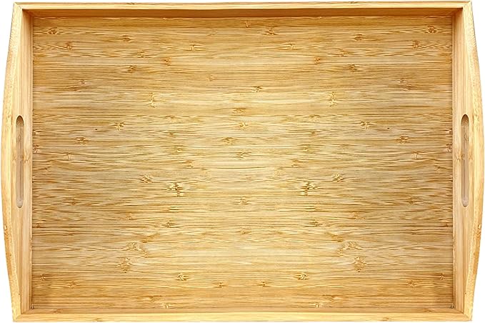 Bamboo Serving Tray Dinner Plates Cheese Board 16.5"x11.8"（42x30cm with Handle