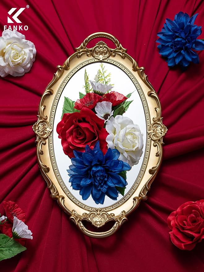 FANKO Artificial Flowers for DIY, Red White Blue Faux Flowers Bouquet, Fake Rose Poppy Dahlia Silk Flowers for 4th of July, Home Decor, Garland, Patriotic Holidays, Memorial Day, Summer Party