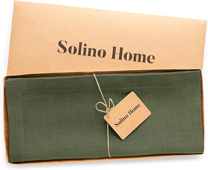 Solino Home Linen Table Runner 90 Inches Long - 100% Pure Linen Desert Green Table Runner 14 x 90 Inch - Diana Medium Weight