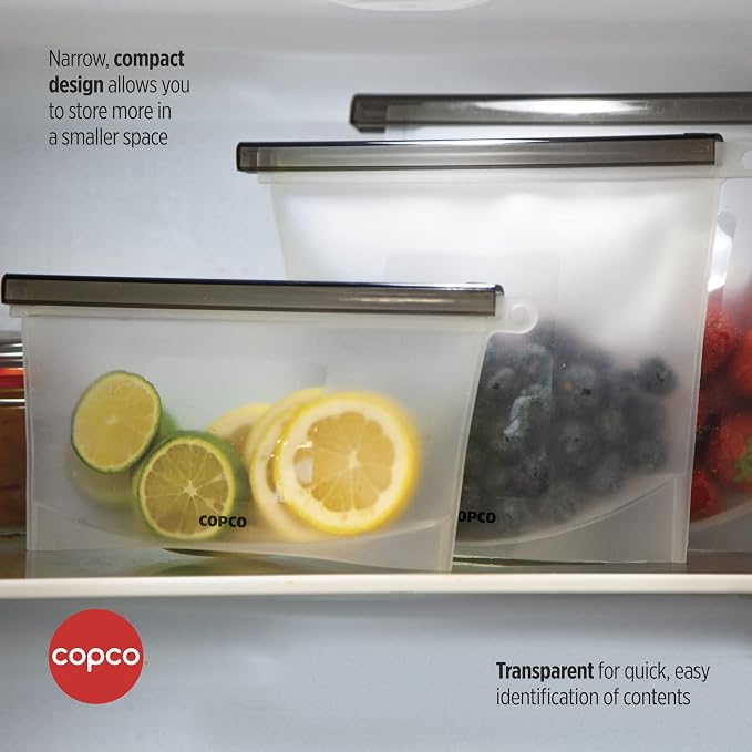 Copco Small Reusable Silicone Food Storage Bag - Sliding Lock Seal, Freezer Microwave Dishwasher Safe, Clear Leakproof Bag for Meal Prep, Lunch, Leftovers, Kitchen Organization