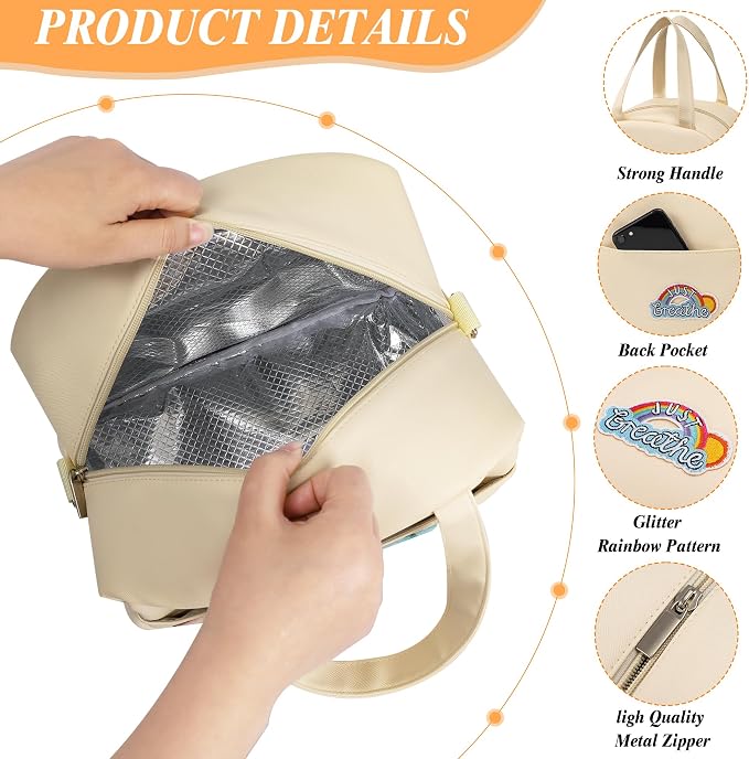Preppy Lunch Box for Women Small Personalized Insulated Lunch Bag for Adults Reusable Freezable Lunchbox Cooler Tote for Office Work Picnic Beach Rainbow