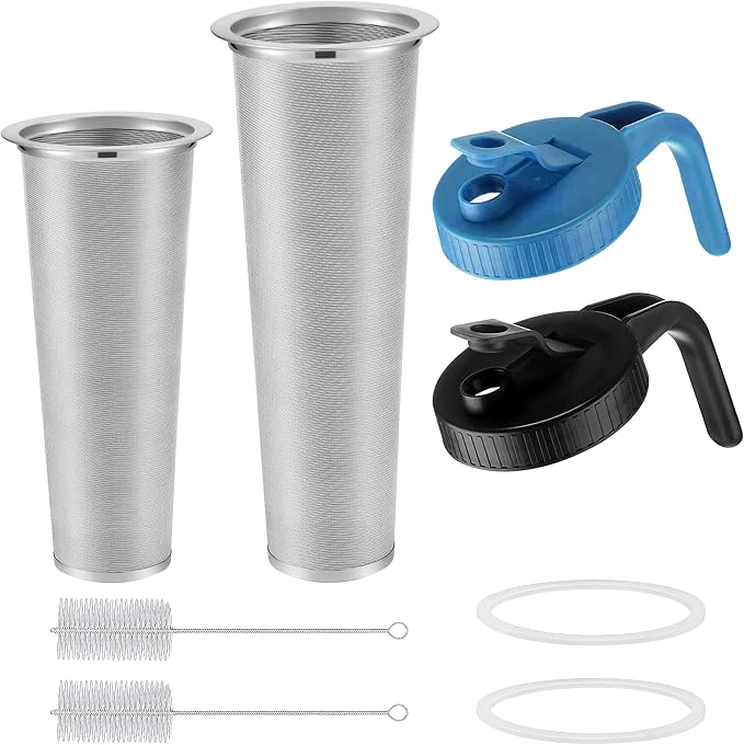 8pcs Set Cold Brew Mason Jar Coffee Maker Accessories，32/64oz Wide Mouth Mason Jar Replacement Include Stainless Steel Filter，Flip Cap Lid with Handle for Delicious Brewed Coffee，Infused Snarky Tea