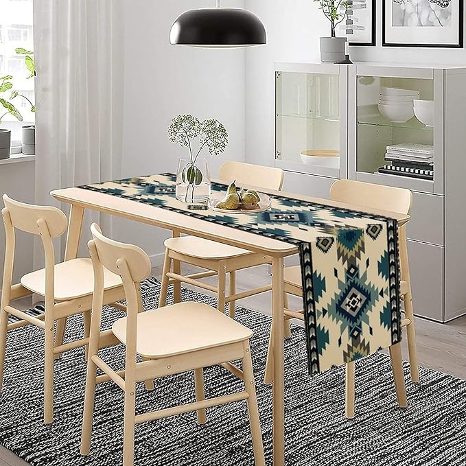 Aztec Southwest Table Runner,Boho Ethnic Tribes Design Table Runner for Kitchen Dining Table Home Party Decoration 13x120 Inch