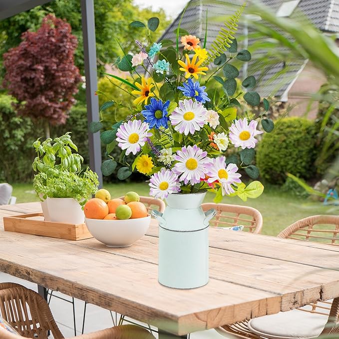 Krissing Fake Flowers with Vase, 23" Tall Faux Floral Arrangement in Metal Pot Silk Artificial Wild Yellow Flowers Greenery Stems for Table Centerpieces Home Dining Room Spring Decor
