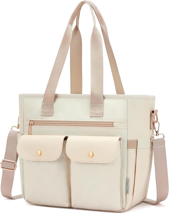 RalChyez Lunch Box for Women, Large Lunch Tote Leakproof Adult Lunch Bag Insulated Lunch Cooler Purse with Storage Pocket for Work Picnic Beach Trip Beige