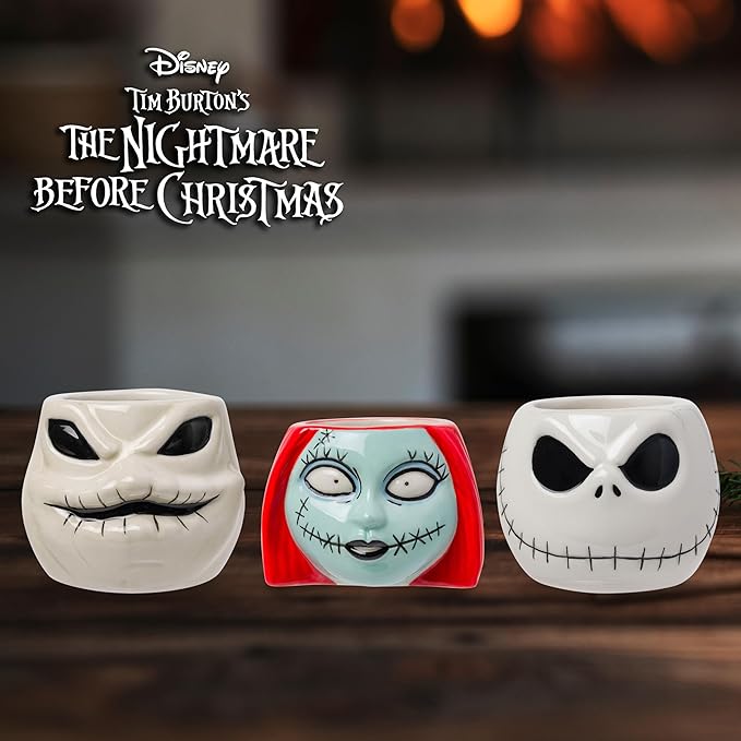 Silver Buffalo Nightmare Before Christmas Sally Oogie Faces 3pc Ceramic Sculpted Mini Cup Set in Retail Packaging