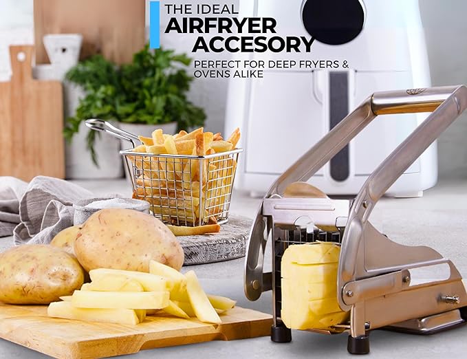 ICO French Fry Cutter, 2-blade Potato Slicer, French Fry Cutter For Potatoes with Non-slip Suction Lock Technology, Stainless Steel French Fry Press