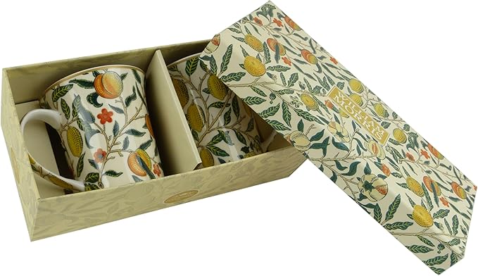 The Leonardo Collection Fruits Mug Set of 2 William Morris, Tea and Coffee Mugs for Hot Drinks | Fine China Printed Mugs for Kitchen & Home | Reusable Ceramic Cups for Every Occasion