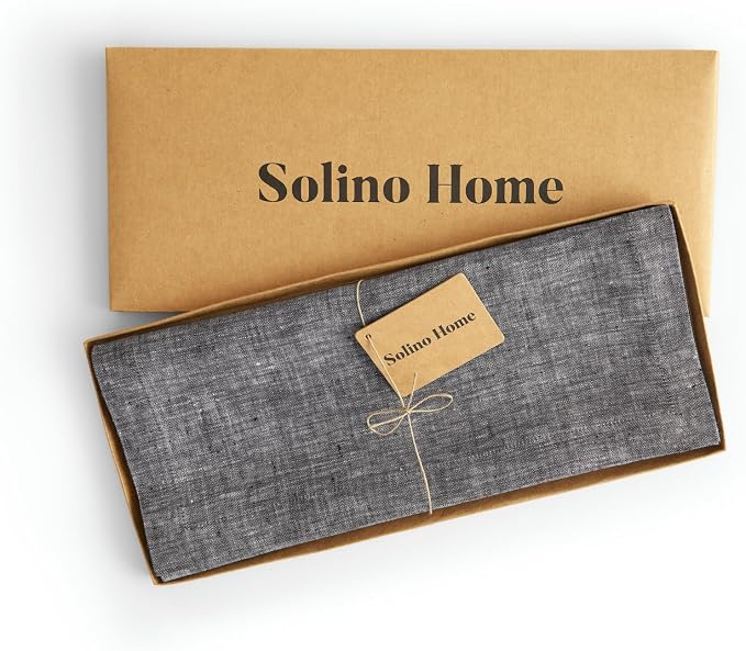 Solino Home Linen Chambray Black Table Runner 120 Inches Long - Athena, 100% Pure Linen 14 x 120 Inch Table Runner