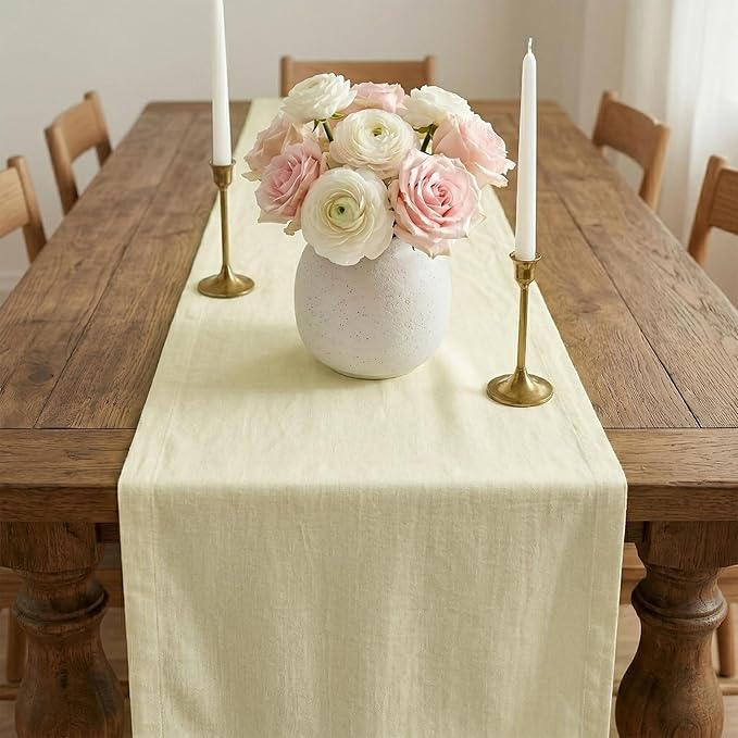 Solino Home Linen Table Runner 72 Inches Long - 100% Pure Linen Creamy Ivory Table Runner 14 x 72 Inch for Spring, Summer - Diana Medium Weight