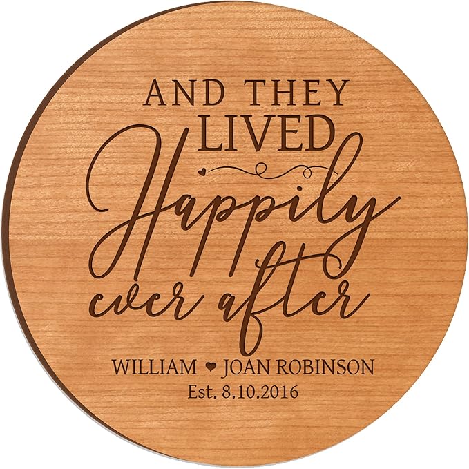 LifeSong Milestones Personalized Cherry Wood Lazy Susan Kitchen Turntable Everyday Design Ideas 12” Engraved Decorative Serving Centerpiece Couple (Happily Ever After)
