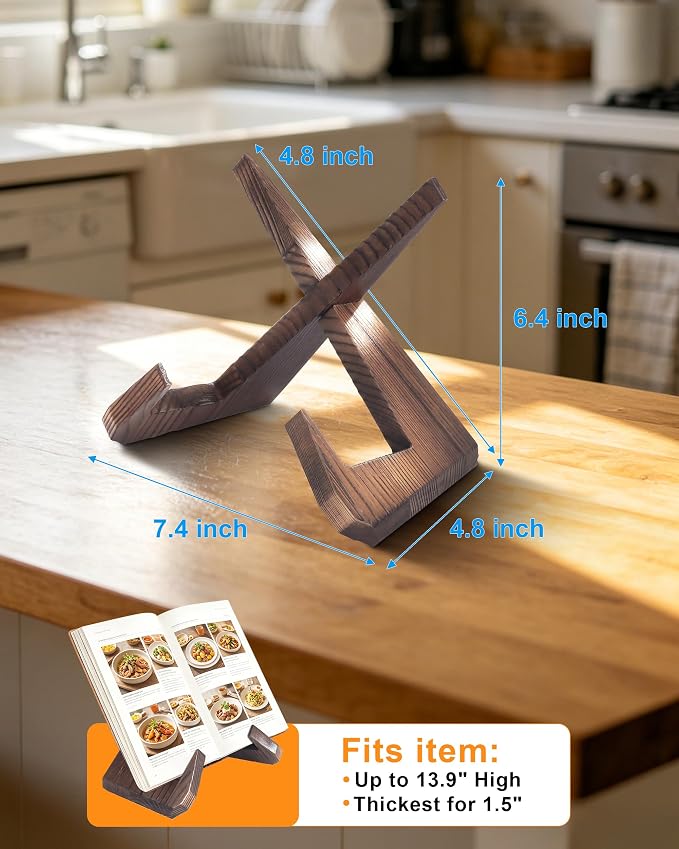 Cookbook Stand for Kitchen, Wooden Cookbook Holder, Rustic Cook Book Holder Stand with Natural Wooden Grains, Recipe Book Holder for Kitchen Counter Gift for Home Chefs Cook Lovers