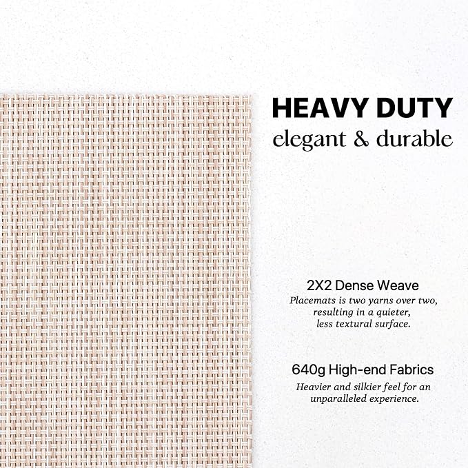 LEXMORE PlaceMats Set of 12 Vinyl/Plastic Woven Place Mats for Kitchen Table Indoor/Outdoor Washable PlaceMat Wipeable Dining Table Mats(Beige)