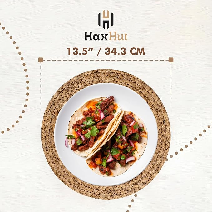 13.5” Woven Placemats, Round Rattan Placemats Set of 6, Natural Wicker Chargers for Dinner Plates, Heat Resistant, Easy to Clean, and Non-Slip – Elegant and Practical Addition to Your Dining Table