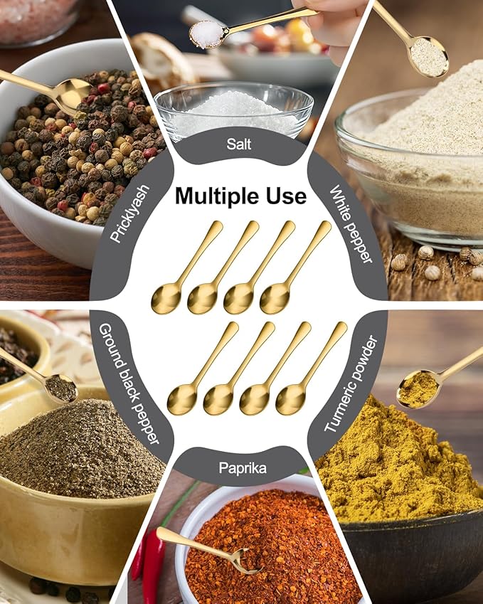 8PCS Tiny Spoons - Mini Stainless Steel Spoons 2.9 inch for Salt Jars Spice Jars, SUS 304 Food Grade Seasoning Spoon for Powder Spices, Pepper, Sugar, Coffee