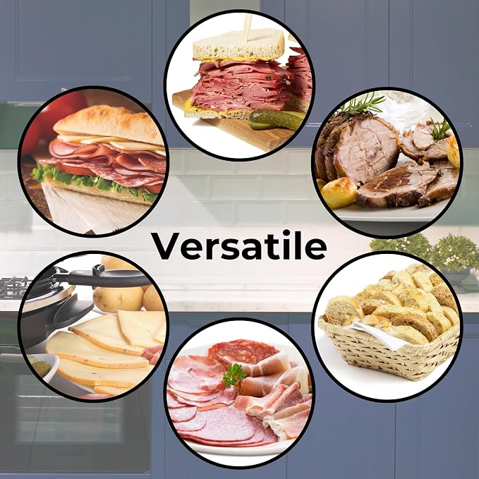 Starfrit Deli Slicer, Slices Meat, Cheese, Bread, 6.5" Stainless Steel Blade, Adjustable Thickness Knob, Nestable for Easy Storage, 2-in-1 Fruit and Vegetable