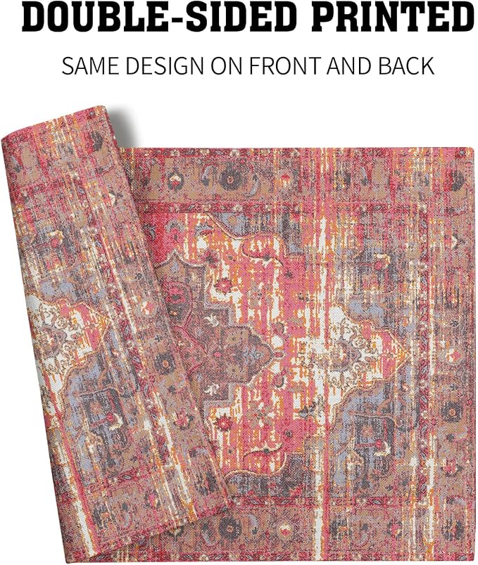 Rust Red Ethnic Boho Placemats Set of 4 Bohemian Carpet Vintage Linen Washable Kitchen Dining Southwestern Table Mats Stain Heat-Resistant Desktop Decor Place Mats for Home Party Indoor 12x18 in