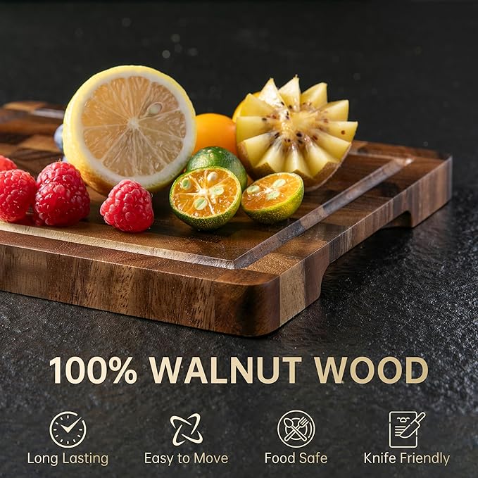 THETCHRY Walnut Wood Cutting Board for Kitchen, Small Chopping Board Portable, Compact Size for Daily Prep Stable Use, 9"x6"x0.8"