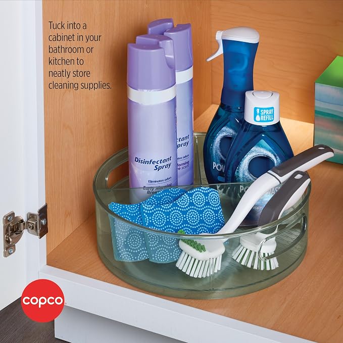 Copco Lazy Susan Turntable Organizer 12 Inch with Removable Dividers - Rotating Cabinet Organizer for Pantry, Kitchen, Closet, Under Sink - Tinted Green