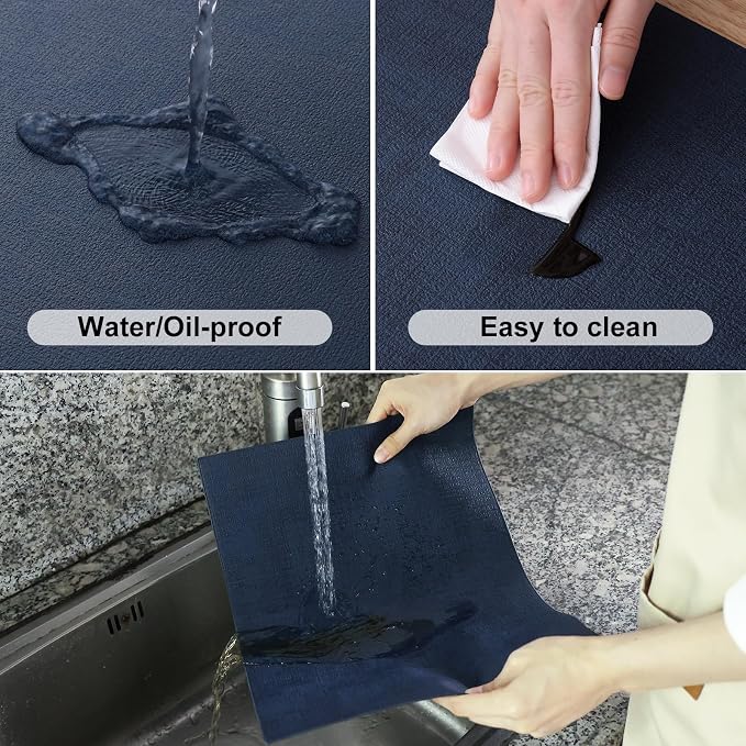 Homaxy Faux Leather Heat Resistant Placemats for Dining Table Set of 8, Waterproof Wipeable Washable PU Table Mats, Easy to Clean Anti-Slip Place Mats, 11.8" x 17", Navy Blue