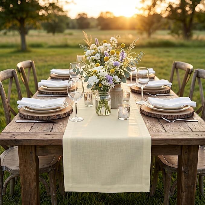 Solino Home Linen Table Runner 72 Inches Long - 100% Pure Linen Birch Table Runner 14 x 72 Inch for Spring, Summer - Fete