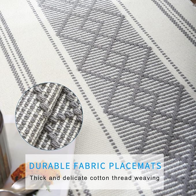 Elegant Thick placemats for Dining Table Decor Farmhouse Heat Resistant Table Place mats Set of 4 Quality Woven Cloth Placemats Washable Dinner mats (Grey, 4)