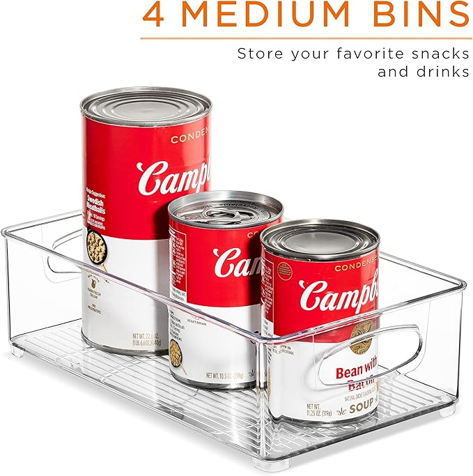 Sorbus Set of 8 Clear Fridge Organizers - Refrigerator & Pantry Bins for Organizing Food - 2 Different Sizes with Handles - Kitchen, Bathroom, & Closet Storage Containers