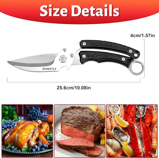 Kitchen Scissors All Purpose Kitchen Shears Heavy Duty for Cutting Chicken, Turkey, Meat, Bones, Vegetables Stainless Steel Spatchcock Shears Multipurpose Food Scissors (Black)