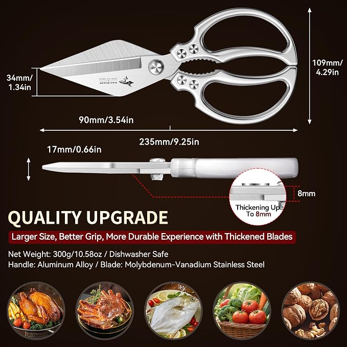 MAD SHARK Heavy Duty Kitchen Shears, Dishwasher Safe All Purpose Kitchen Scissors, Premium Sharp Poultry Shears for Turkey, Meat, Seafood, Vegetables, Stainless Steel Blades (Silver)