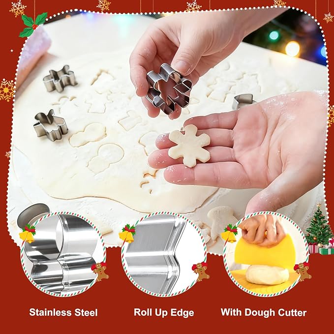 Christmas Cookie Cutter Set - 22Pcs Mini Cookie Cutters Variety Pack with Dough Scraper, Stainless Steel Cookie Mold for Biscuits, Fondant, Sandwiches and Pancakes