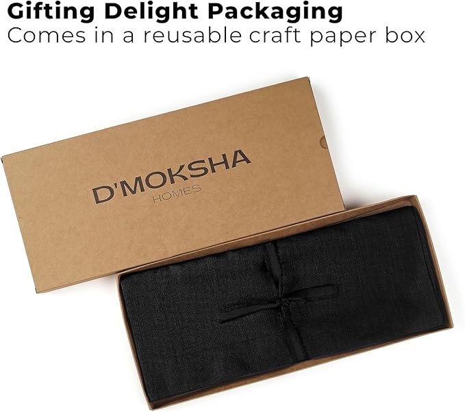 Classic Linen™ by D'Moksha Black Table Runner 48 Inches, 100% Pure Linen, Coffee Table Runner, 14 x 48 Inch for Dresser Tables- Summer, Father's Day