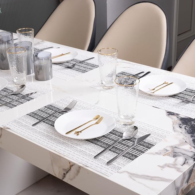 Winknowl Placemats, Set of 6 Heat Resistant Stain Resistant Woven Vinyl Insulation Place mats, Durable Washable Elegant Table Mats for Dining (White)
