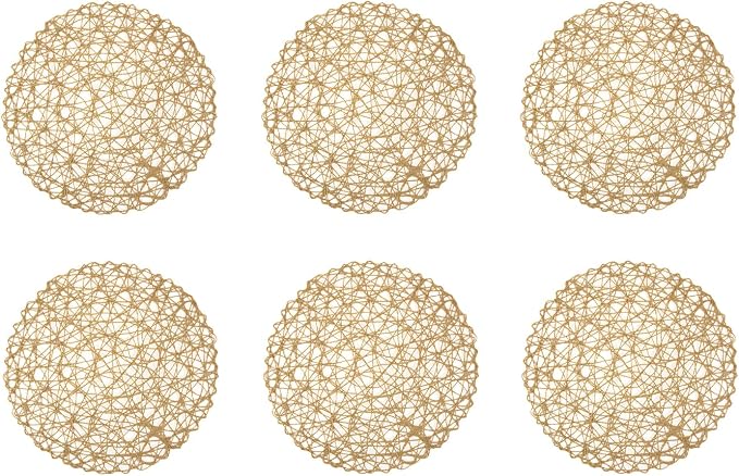 DII Woven Paper Tabletop Collection Holiday or Event Décor, Round Placemat Set, 15" Dia, Taupe, 6, Piece