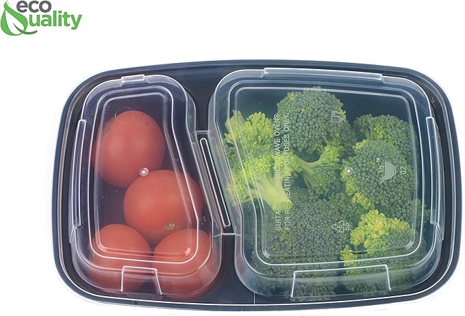 EcoQuality Meal Prep Containers [200Pack] [38oz] 2 Compartment with Lids, Reusable Bento Box, Food Storage Containers | BPA Free | Stackable | Lunch Boxes,Microwave/Dishwasher/Freezer Safe