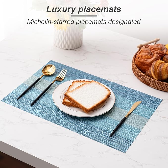 CADONO Placemats Set of 4 Washable Indoor/Outdoor Vinyl Place Mats for Dining Table Durable Non-Slip Heat Resistant PVC Weave Table Mats（Ocean Geode）