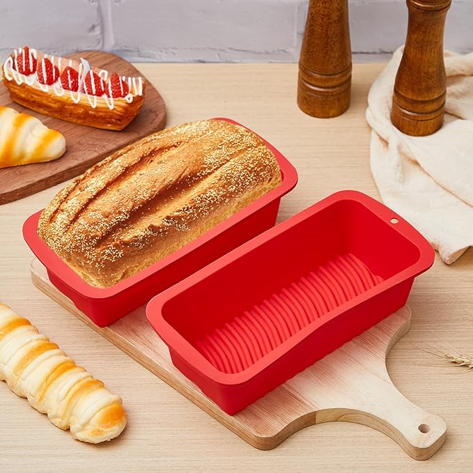 Willinglong 4 Pcs Silicone Bread Loaf Pan 9 x 5 Inch Rectangle Silicone Baking Molds Non Stick Mini Cake Pan, Homemade Loaf, Bread and Meatloaf, Red