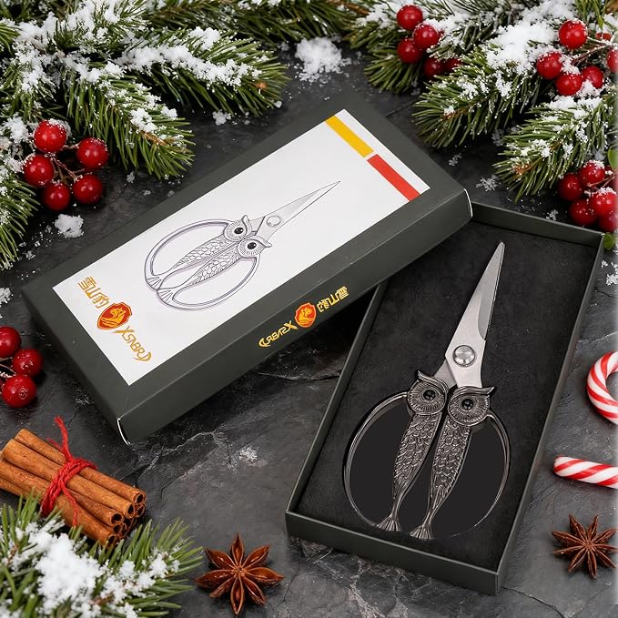 WARMHEART Owl Kitchen Scissors All Purpose, Stainless Steel Heavy Duty Sharp Shears for Meat, Chicken, Fish, Poultry, Herb, Bread (Bronze, Medium)