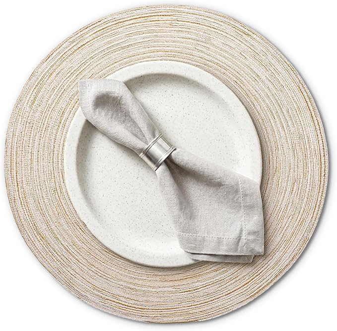 AHHFSMEI Round Braided Placemats Set of 6 Woven Table Mats for Dining Table Heat Resistant Easy to Clean Perfect for Kitchen & Home Decor (Beige)