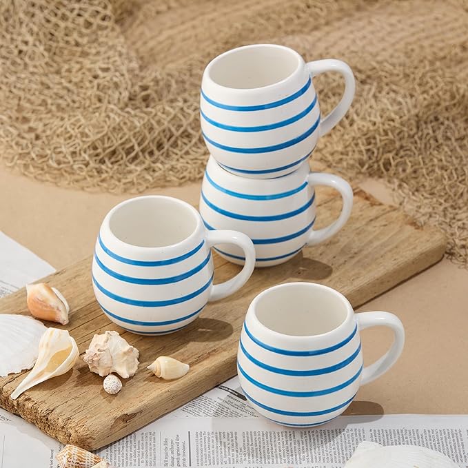 Dockside Blue Stoneware Mug Set – Set of 4, 20 oz Coastal-inspired blue, Chip-Resistant. Perfect for enjoying coffee, tea, hot chocolate, or your favorite warm beverage.