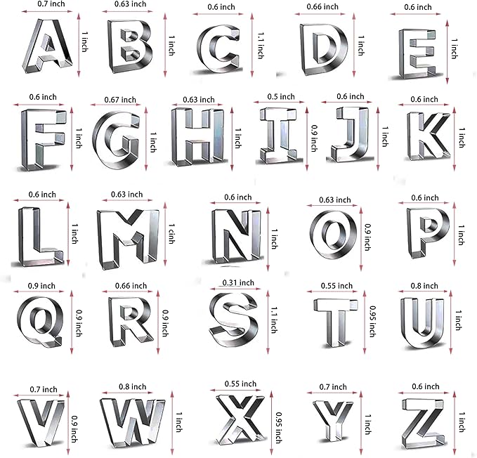 Alphabet Cookie Cutter Tool Set, 26 Pcs 1 Inch Stainless Steel Cookie Cutter Set Fondant Biscuit Fruit Dough Mold Tools for Halloween, Christmas,Birthday Party Decorations (Small-Letter)