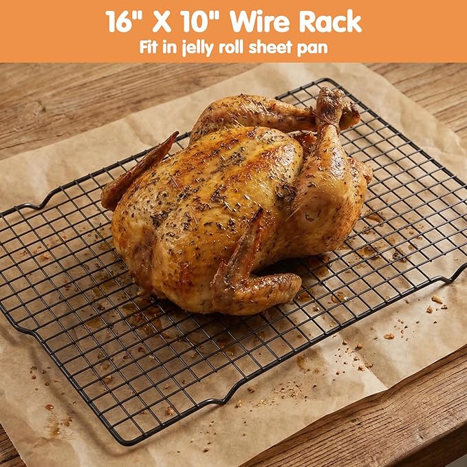 7PCS Carbon Steel Cooling Racks 16"x10", Heavy Duty Wire Baking Rack for Cooking, Roasting, Grilling and Drying, Oven Safe Nonstick Cookie Rack, Fits Half Sheet Pan, Dishwasher Safe